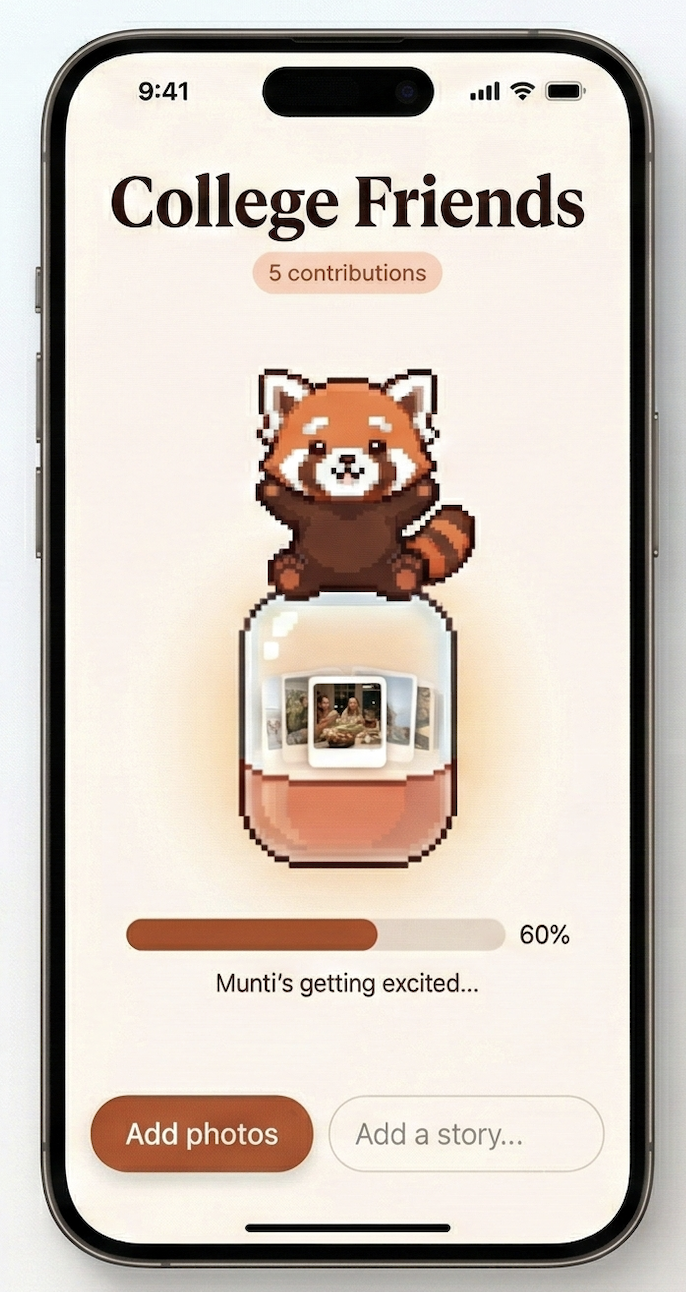 Munti app — filling a capsule with your group